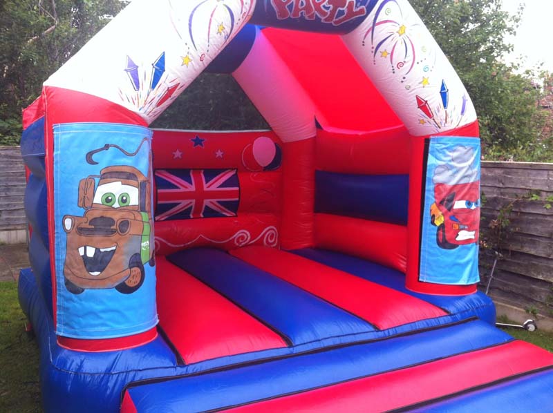red and blue car castle